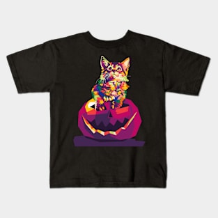 cat in pumpkin wpap Kids T-Shirt